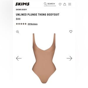 SKIMS Unlined Plunge Thong Bodysuit — Warm Tan